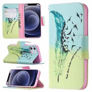 For iPhone 12 mini Colored Drawing Pattern Horizontal Flip Leather Case with Holder & Card Slots & Wallet(Feather)