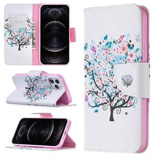 For iPhone 12 / 12 Pro Colored Drawing Pattern Horizontal Flip Leather Case with Holder & Card Slots & Wallet(Tree)
