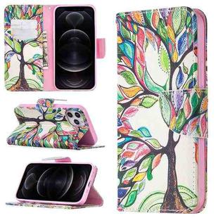 For iPhone 12 / 12 Pro Colored Drawing Pattern Horizontal Flip Leather Case with Holder & Card Slots & Wallet(Tree of Life)