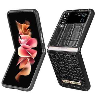 For Samsung Galaxy Z Flip4 VIETAO Crocodile Texture PU Leather Phone Case(Black)