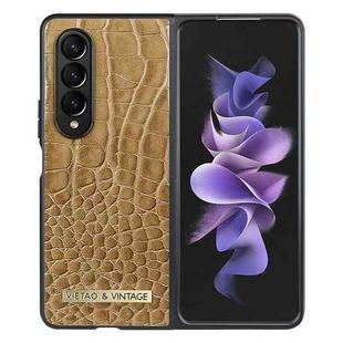 For Samsung Galaxy Z Fold4 VIETAO Crocodile Texture PU Leather Phone Case(Brown)