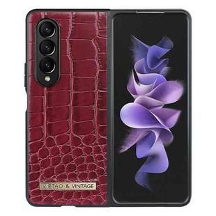 For Samsung Galaxy Z Fold4 VIETAO Crocodile Texture PU Leather Phone Case(Red)