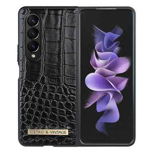 For Samsung Galaxy Z Fold4 VIETAO Crocodile Texture PU Leather Phone Case(Black)