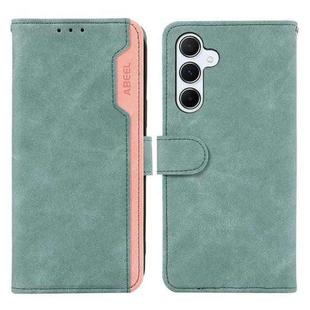 For Samsung Galaxy A17 5G ABEEL Color Block Magnetic RFID Leather Phone Case(Cyan-Pink)