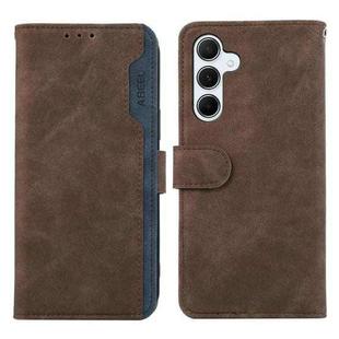 For Samsung Galaxy A17 5G ABEEL Color Block Magnetic RFID Leather Phone Case(Brown-Blue)