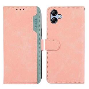 For Samsung Galaxy A07 5G ABEEL Color Block Magnetic RFID Leather Phone Case(Pink-Cyan)
