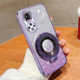 For Honor 50 Plated Gradient Glitter Round Holder TPU Phone Case(Purple)