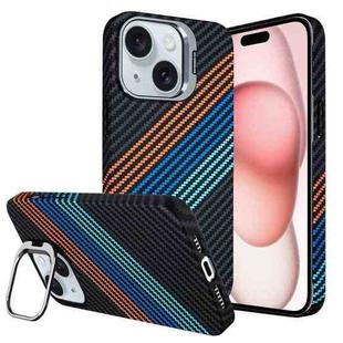 For iPhone 15 Plus Carbon Fiber Lens Holder Phone Case(Black)