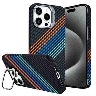 For iPhone 15 Pro Carbon Fiber Lens Holder Phone Case(Black)