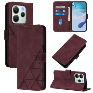 For Redmi Note 14 4G EU 164.84mm Crossbody 3D Embossed Flip Leather Phone Case(Wine Red)