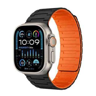 For Apple Watch Ultra 49mm Magnetic Silicone Watch Band(Black Orange)