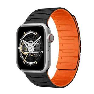 For Apple Watch Series 7 41mm Magnetic Silicone Watch Band(Black Orange)