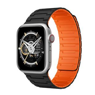 For Apple Watch SE 44mm Magnetic Silicone Watch Band(Black Orange)