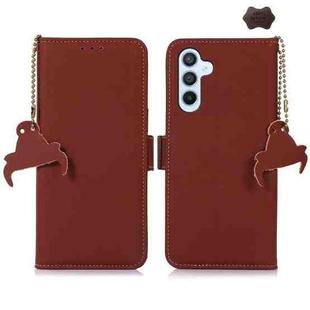 For Samsung Galaxy A56 5G Genuine Leather Magnetic RFID Leather Phone Case(Coffee)