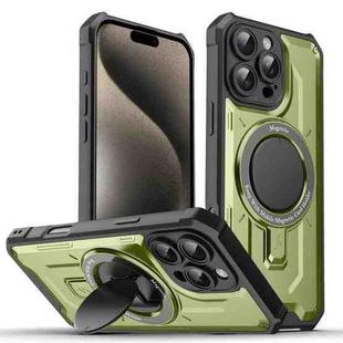 For iPhone 15 Pro Max Invisible Bracket MagSafe Magnetic Phone Case(Green)