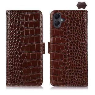 For Samsung Galaxy A07 5G Crocodile Top Layer Cowhide Leather Phone Case(Brown)