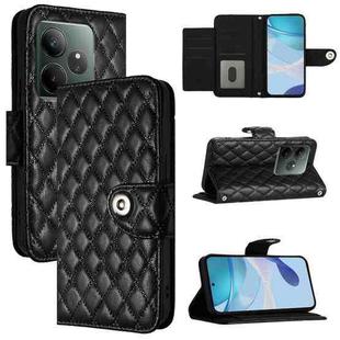 For Realme GT 6 5G Global Rhombic Texture Flip Leather Phone Case with Lanyard(Black)