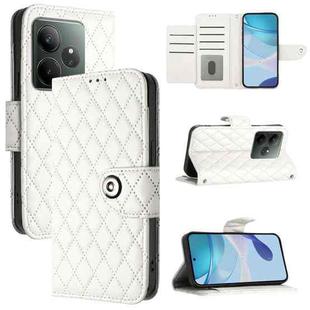 For Realme GT 6T 5G Global Rhombic Texture Flip Leather Phone Case with Lanyard(White)