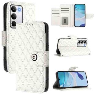 For Realme C71 4G Global Rhombic Texture Flip Leather Phone Case with Lanyard(White)