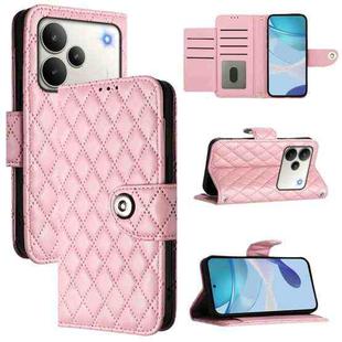 For Realme P4 5G Rhombic Texture Flip Leather Phone Case with Lanyard(Pink)