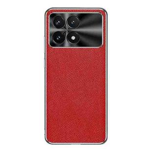 For Redmi K70 Silver Edge Cross Texture PU Leather Phone Case(Red)