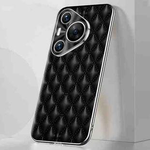 For Huawei Pura 70 Silver Edge Rhombic Texture PU Leather Phone Case(Black)