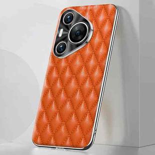 For Huawei Pura 70 Pro / 70 Pro+ Silver Edge Rhombic Texture PU Leather Phone Case(Orange)