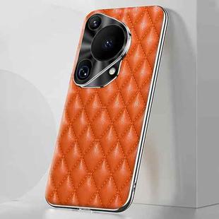 For Huawei Pura 70 Ultra Silver Edge Rhombic Texture PU Leather Phone Case(Orange)