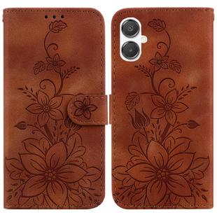 For Samsung Galaxy A25 5G / A25e JP Edition Lily Embossed Leather Phone Case(Brown)