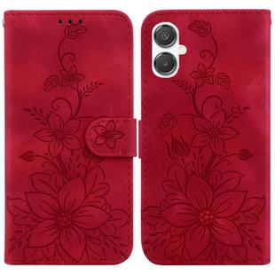 For Samsung Galaxy A25 5G / A25e JP Edition Lily Embossed Leather Phone Case(Red)