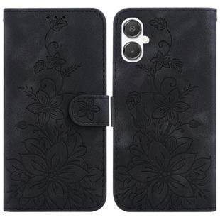 For Samsung Galaxy A25 5G / A25e JP Edition Lily Embossed Leather Phone Case(Black)