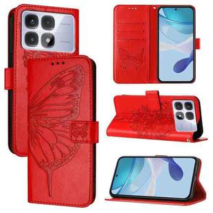 For Redmi K70 Ultra 5G Global Embossed Butterfly Leather Phone Case(Red)