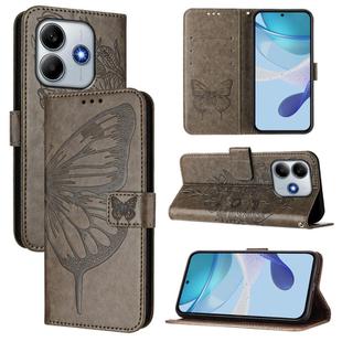 For Redmi Note 14 4G 163.25mm Embossed Butterfly Leather Phone Case(Grey)