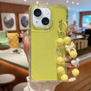 For iPhone 15 TPU + PC + Glitter Sequins Full Coverage Phone Case with Bracelet(Yellow)