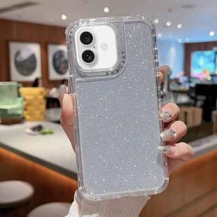 For iPhone 16 TPU + PC + Glitter Paper Full Coverage Phone Case(Silver)