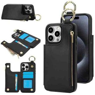 For iPhone 15 Pro Max RFlD Anti-theft Double Buckle Ring Zipper Card Phone Case(Black)