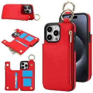 For iPhone 15 Pro Max RFlD Anti-theft Double Buckle Ring Zipper Card Phone Case(Red)