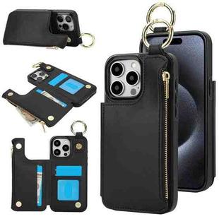 For iPhone 15 Pro RFlD Anti-theft Double Buckle Ring Zipper Card Phone Case(Black)