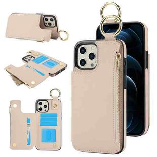 For iPhone 14 Pro Max RFlD Anti-theft Double Buckle Ring Zipper Card Phone Case(White)