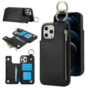 For iPhone 14 Pro Max RFlD Anti-theft Double Buckle Ring Zipper Card Phone Case(Black)