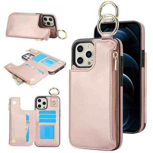 For iPhone 14 Pro Max RFlD Anti-theft Double Buckle Ring Zipper Card Phone Case(Rose Gold)