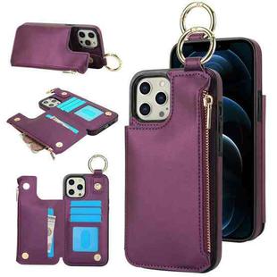 For iPhone 14 Pro Max RFlD Anti-theft Double Buckle Ring Zipper Card Phone Case(Dark Purple)