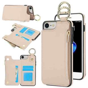 For iPhone SE 2022 / SE 2020 / 7 / 8 RFlD Anti-theft Double Buckle Ring Zipper Card Phone Case(White)