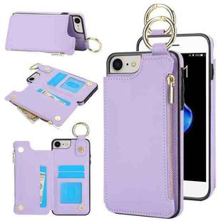 For iPhone SE 2022 / SE 2020 / 7 / 8 RFlD Anti-theft Double Buckle Ring Zipper Card Phone Case(Purple)