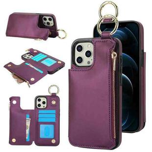 For iPhone 12 Pro RFlD Anti-theft Double Buckle Ring Zipper Card Phone Case(Dark Purple)