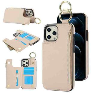 For iPhone 12 Pro Max RFlD Anti-theft Double Buckle Ring Zipper Card Phone Case(White)