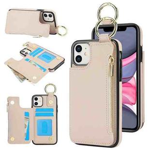 For iPhone 11 RFlD Anti-theft Double Buckle Ring Zipper Card Phone Case(White)