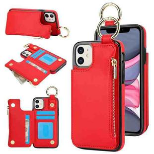 For iPhone 11 RFlD Anti-theft Double Buckle Ring Zipper Card Phone Case(Red)