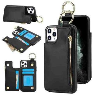 For iPhone 11 Pro RFlD Anti-theft Double Buckle Ring Zipper Card Phone Case(Black)