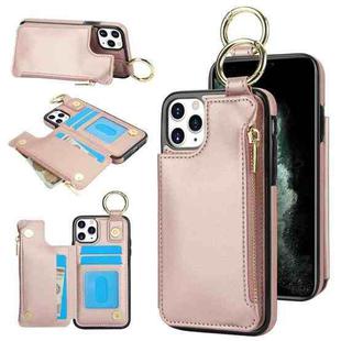 For iPhone 11 Pro RFlD Anti-theft Double Buckle Ring Zipper Card Phone Case(Rose Gold)